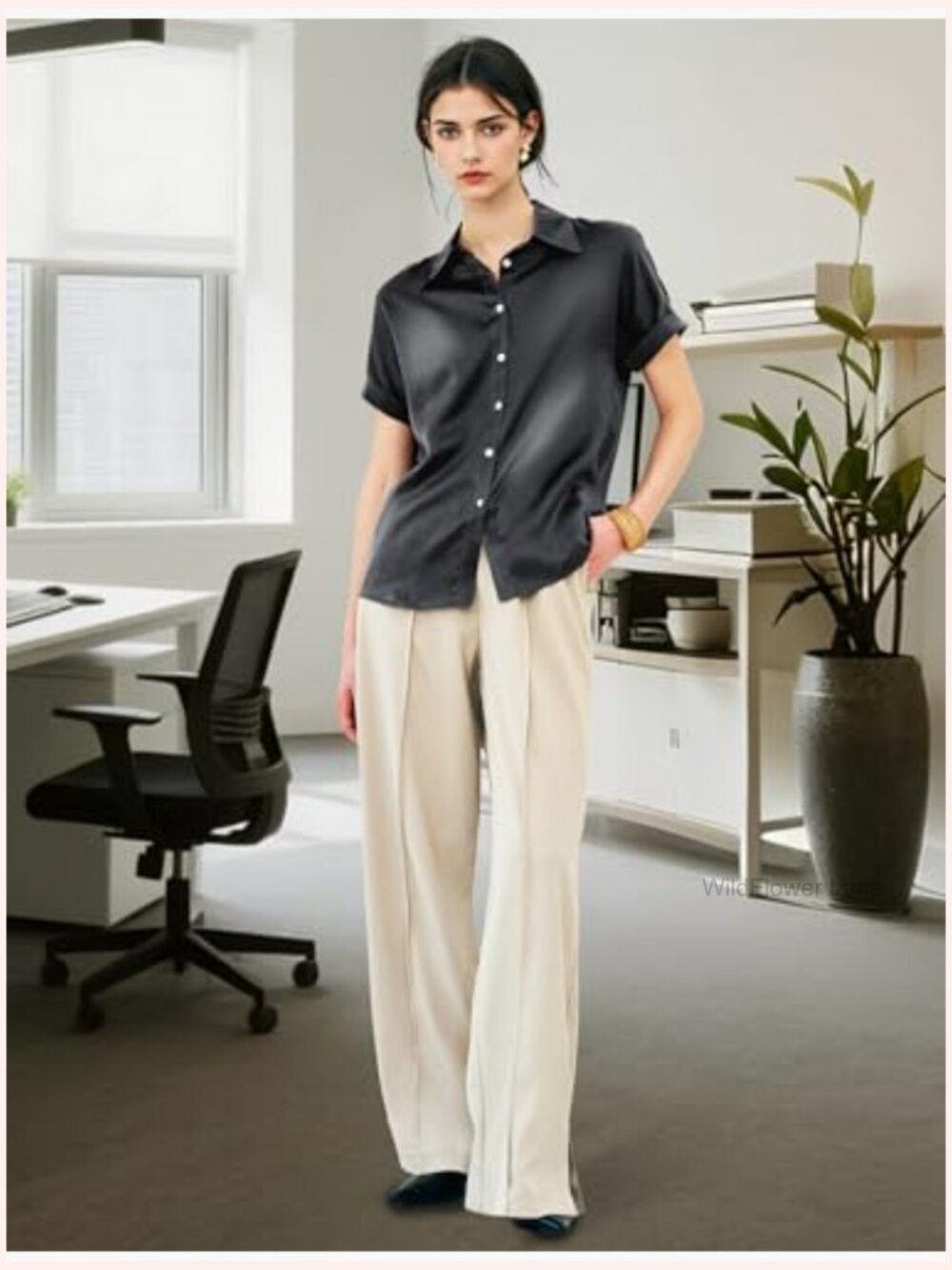 100% Pure Silk Short Sleeve Button Down Blouse Luxurious Lightweight - Picture 2 of 7